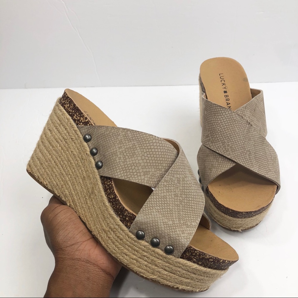 LUCKY BRAND Neeka Gray Snakeskin Espadrille Wedges